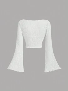 SHEIN MOD Vintage V-Neck Tie-Up Trumpet Sleeve Cropped Top For Women