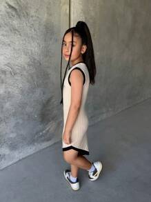 Tween Girl' Casual Patchwork Asymmetrical Hem Fitted Dress