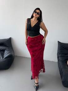 POPSWAY Plus Size Simple Lace Patchwork Casual Top, For Everyday Wear