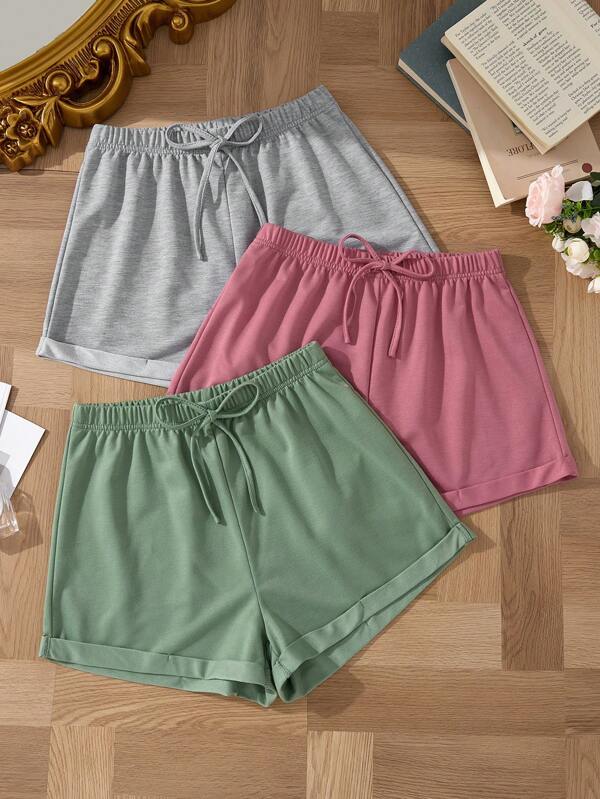 Shein Underwear&Sleepwear Basics 3 peças de shorts femininos confortáveis para dormir em casa