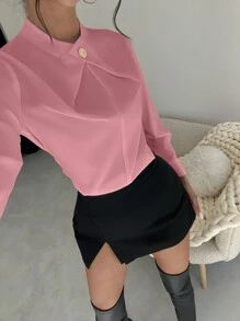 Firerie 女士优雅十字领金属装饰修身白色工作衬衫 - 粉色 - 查看 7