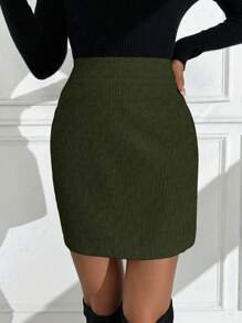 SHEIN Clasi Women's Corduroy A-Line Skirt, Slim Fit, Autumn/Winter