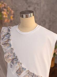 Tween Girl 优雅针织圆领无袖上衣搭配提花裙 - 彩色 - 查看 8