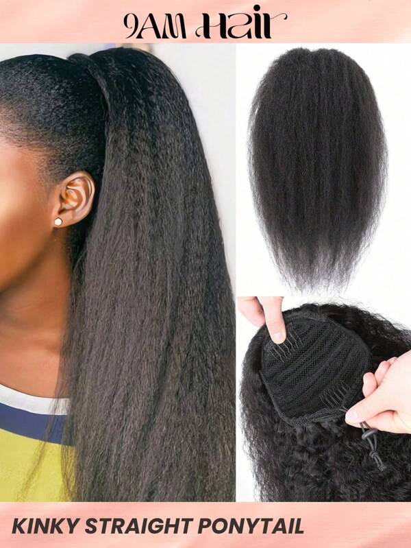 1 pieza de extensión de cabello humano con coleta de estilo rizado y ajuste con cordón, color negro natural, fácil de usar para uso diario de las mujeres