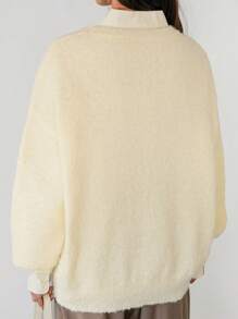 DAZY 1pc Women Loose Casual Solid Color Round Neck Long Sleeve Sweater, Autumn/Winter