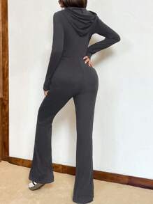 Muchica Women's Slim-Fit Hooded Jumpsuit For Autumn/Winter - Grey - View 2