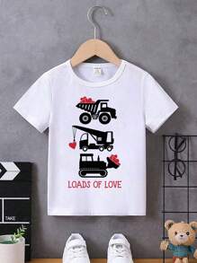 Toddler Boys' Casual Creative Love Car Crane Graphic Print Basic Short Sleeve T-Shirt - White - View 3