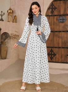 Al Najma Váy nữ phong cách Ả Rập, kín đáo, tay loe, tua rua, cổ đứng, viền loe - Nhiều màu - Xem 4