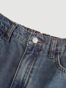 SHEIN Tween Girls' Y2K Fashion Vintage Washed Multi-Pocket Pleated Distressed Cargo Jeans Baggy Wide Leg Pants, Tween Girl Fall Winter Clothes Back To School Streetwear Outfits - Medium Wash - View 3