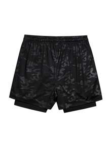 Manfinity Sport Corelite Men's Slogan Print Camouflage Drawstring Waist Sports Shorts