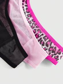 ROMWE J-Fashion 3pcs/Pack Y2K Goth Girl Leopard Mesh & Lace Panel Thong Panties For Women
