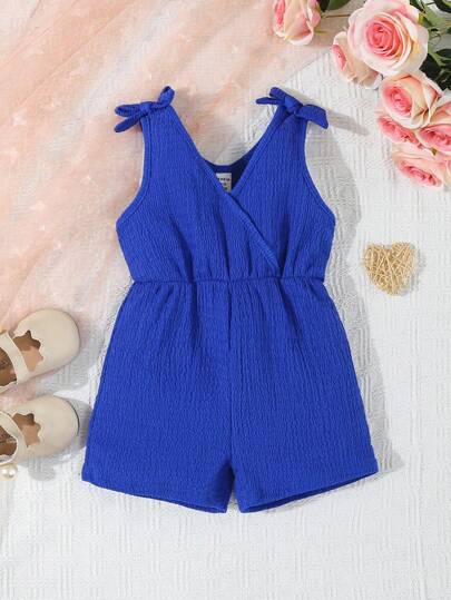Baby Girl Solid Color Sleeveless Casual Jumpsuit, Minimalist Fashion For Daily Wear