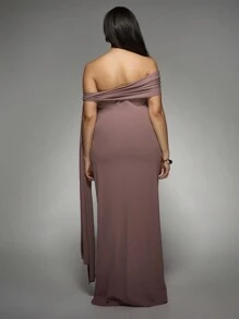 MISSGUIDED PLUS 优雅单肩褶饰长裙，带有戏剧性的侧褶晚礼服，特殊场合婚礼宾客加大码派对礼服