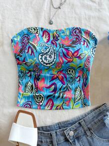 Soleia Women's Colorful Printed Tubetop Cropped Knitted Camisole, Suitable For Vacation, Can Be Worn Inside Or Outside, New Years Women Outfit,Corset Top For Women,Birthday Outfit For Women, Western Wear Women,Holiday Party Outfit