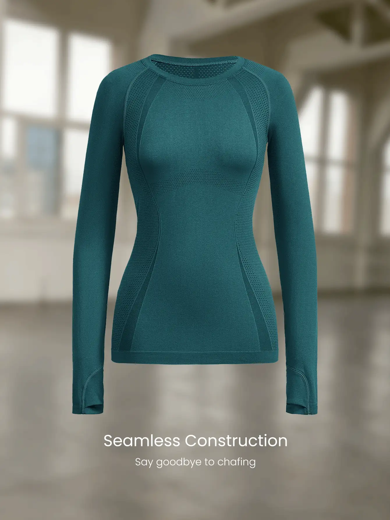 GLOWMODE 无缝修身长袖上衣 齐臀 抗菌 轻便 夏季 - 綠色 - 查看 6