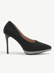 CUCCOO CHICEST Chaussures à talons hauts noires sexy et imperméables pour femmes. Plateforme avec strass et brillante, idéales pour les robes de mariée et de soirée, les fêtes et le travail formel. Escarpins à bout pointu pour la Saint-Valentin