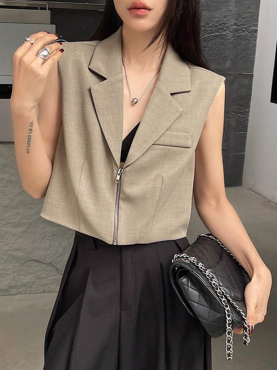 Women Zipper Sleeveless Vest Jacket, Minimalist Stylish Casual Everyday Wear Business Attire