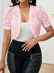 SHEIN Lady Women's Solid Color Cropped Sleeve Short Jacket In Fall/Winter - Pink - View 3