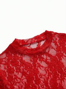 SHEIN Body de manga larga con cuello redondo y encaje rojo para embarazadas, traje ajustado apto para sesión de fotos