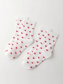 ROMWE Kawaii Women's Heart Decor Minimalist Mid-Calf Socks, Casual Daily Wear