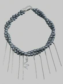ROMWE 1 Peça Colar de Corrente de Pérolas de Duas Camadas com Borla para Mulheres