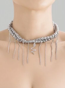 ROMWE 1 Peça Colar de Corrente de Pérolas de Duas Camadas com Borla para Mulheres