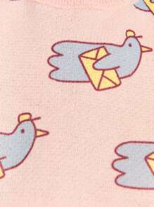 SHEIN Young Girls' Autumn/Winter Bird Print V-Neck Sleeveless Knit Vest