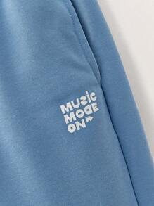 SHEIN Printed Pants With Solid Color Cuffs, Simple & Fashionable Casual Daily Wear - Blue - View 5