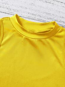 Conjunto de 2 piezas para niñas preadolescentes con top sin mangas de cuello redondo de unicolor y pantalones largos