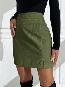 SHEIN Clasi Women's Corduroy A-Line Skirt, Slim Fit, Autumn/Winter