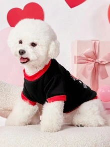 PETSIN 1 件宠物狗猫男女通用情人节黑心俏皮时尚英文字母印花圆领运动衫 - 彩色 - 查看 3