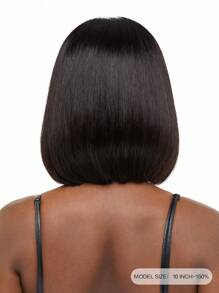 Straight Bob Pixie Cut With Bangs Remy Bob With Air Bangs Wig 150 Density 10-16 Inch Natural Black Color Virgin Remy Human Hair Full Machine Made Wig