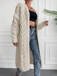 EURMUSE Cable Knit Drop Shoulder Duster Cardigan - Beige - View 5