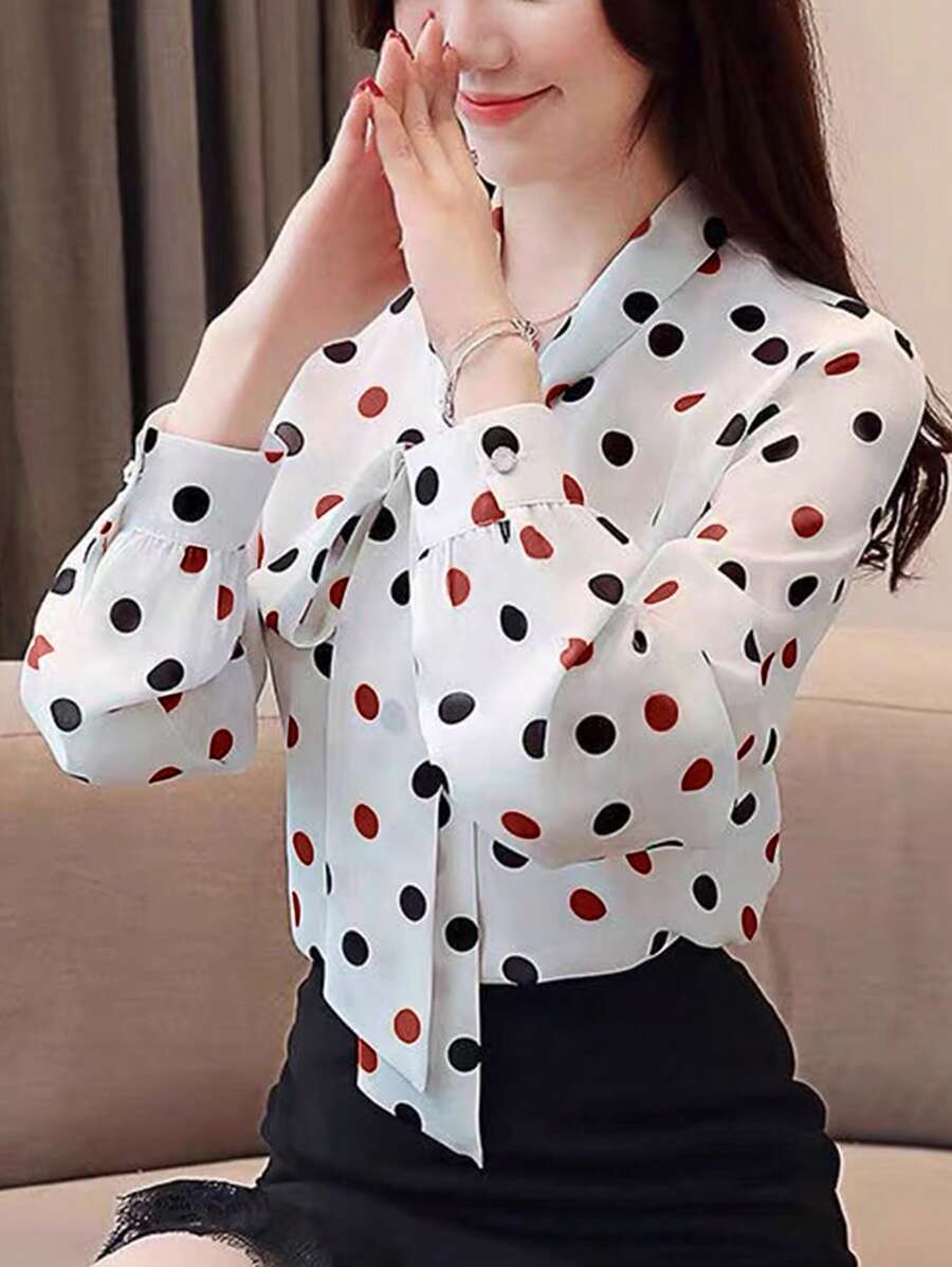 INAWLY 女士圆点印花长袖休闲衬衫 - 彩色 - 查看 1
