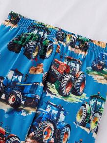 2pcs Young Boy Pajamas Set, Featuring Simple Stylish Allover Print Cargo Truck Pattern Long Sleeve Top And Long Pants, Vibrant Glow-In-The-Dark Starry Sky Print, Soft Stretchy And Breathable Knit Fabric, Suitable For All Seasons