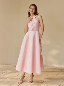 MOTF PREMIUM 优雅交叉无袖连衣裙 - 粉色 - 查看 6