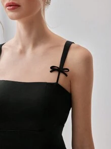 SHEIN Belle Women's Color Block Bow Decor Spaghetti Strap Cocktail Party Dress, Prom Semi Formal Dress, For Birthday, Wedding Guest, Graduation, Dinner, Homecoming - Black - View 4