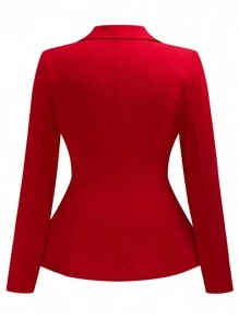 EMERY ROSE Plus Size Elegant Solid Color Fitted Blazer For New Year Clothes Graduation,Back To School,Teacher Outfits For Women Fall Cloth For Women Autumn - Red - View 2