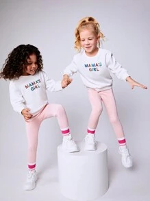 SHEIN Young Girls Casual Letter Print Reflective Loose Fit Long Sleeve Hoodie,Stylish Sporty Tops For Mom And Daughter,Autumn Birthday Gift,Spring Outfit - White - View 2