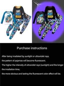 SHEIN Kleine Jungen Minimalistischer Dinosaurier & Gaming Grafikdruck Eng anliegendes 4 Stücke Pyjama Set