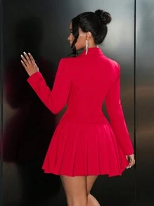 Slaydiva Women Front Button Long Sleeve Solid Color Mini Dress