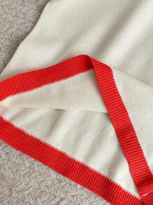 SHEIN Young Girls Red Fitted Polo Neck Sweater, Autumn/Winter - Beige - View 7