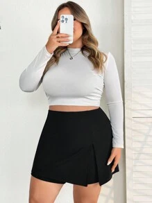 SHEIN CURVE+ CURVE PLUS /Valentinstag/Große Größen einfarbiger geteilter Skort, Valentinstag, Rose, Herz, Polka Dot, Liebe, Lippe, Amor, 3D Blume - Schwarz - Übersicht 7