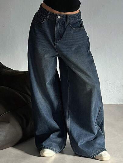 DAZY Jeans amples, jambes larges, délavés et déchirés pour femmes, jeans baggy