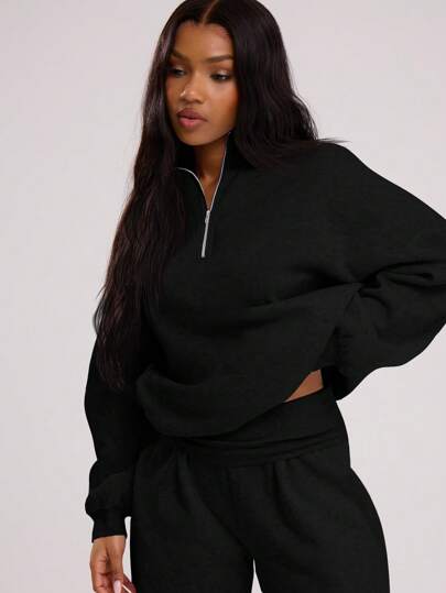 MUSERA Quarter Zip Oversized Sweatshirt Relaxed Fit Back To School Autumn Winter Cosy Fall  Cute Casual Everyday Capsule Wardrobe Y2K Streetwear Black Spring Summer Vacation