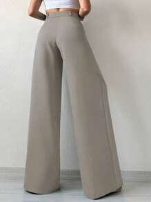 SHEIN Chic High Waist Pleated Wide Leg Pants - Grey - View 2