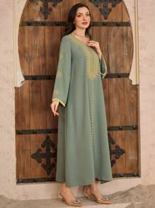 Al Najma 优雅休闲刺绣喇叭袖长裙，端庄的长袍 - 薄荷綠 - 查看 5
