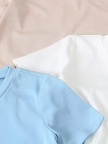 SHEIN 3pcs Young Boy Rib Knit Crew Neck T-Shirts. This T-Shirt Is Simple And Versatile, With Exquisite Craftsmanship And A Distinctive Fabric Texture, Showcasing The Personal Charm Of Young Boys. Suitable For Daily Casual Wear And School, Meeting The Summer Clothing Needs Of 4-7 Year Old Children T Shirts Boys Soft - Multicolor - View 4