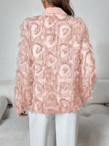 SHEIN Clasi Damen Herbst Mode einfarbige Bluse mit Fransensaum - Babypink - Übersicht 2