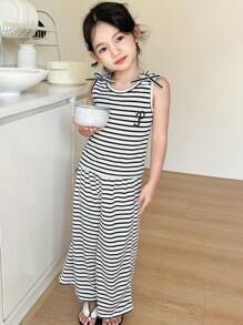 DAZY 2pcs/Set Pakaian Bergaris untuk Anak Perempuan, Musim Gugur - Putih - View 9